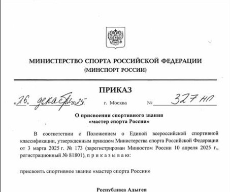 Четверо спортсменов из Брянской области получили звания мастеров спорта России